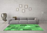 Machine Washable Patchwork Emerald Green Transitional Rug, wshcon1198emgrn