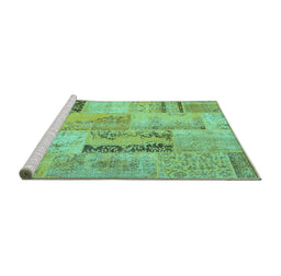 Sideview of Machine Washable Patchwork Turquoise Transitional Area Rugs, wshcon1201turq