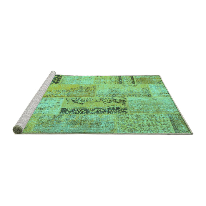 Sideview of Machine Washable Patchwork Turquoise Transitional Area Rugs, wshcon1201turq