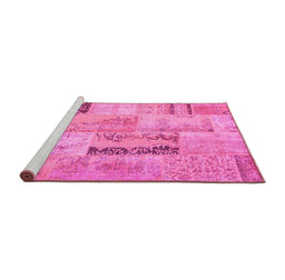 Sideview of Machine Washable Patchwork Pink Transitional Rug, wshcon1201pnk