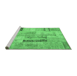 Sideview of Machine Washable Patchwork Emerald Green Transitional Area Rugs, wshcon1201emgrn
