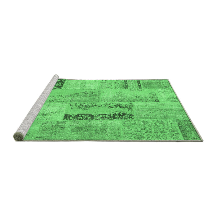 Sideview of Machine Washable Patchwork Emerald Green Transitional Area Rugs, wshcon1201emgrn