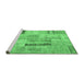 Sideview of Machine Washable Patchwork Emerald Green Transitional Area Rugs, wshcon1201emgrn