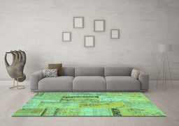 Machine Washable Patchwork Turquoise Transitional Area Rugs in a Living Room,, wshcon1201turq
