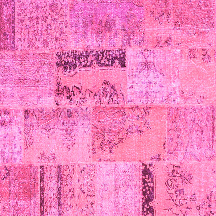 Square Machine Washable Patchwork Pink Transitional Rug, wshcon1201pnk