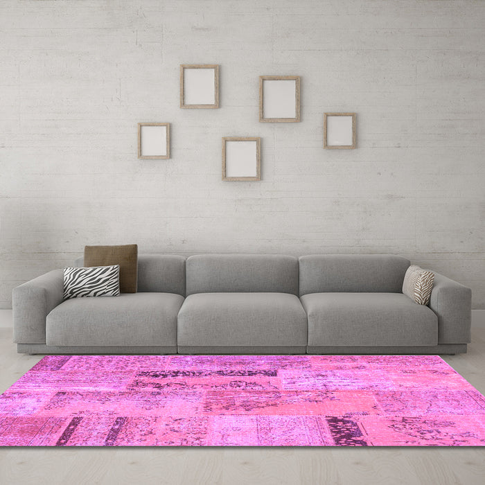 Machine Washable Patchwork Purple Transitional Area Rugs in a Living Room, wshcon1201pur