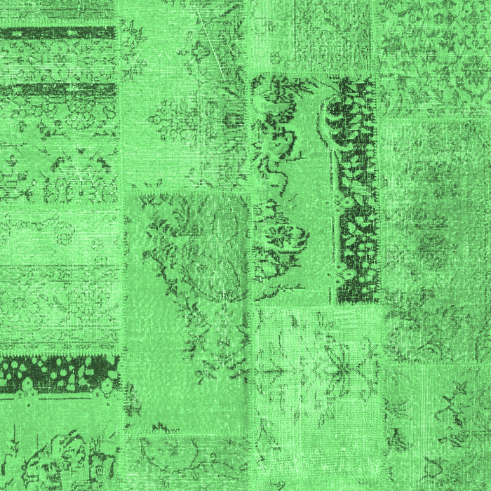 Machine Washable Patchwork Emerald Green Transitional Area Rugs, wshcon1201emgrn