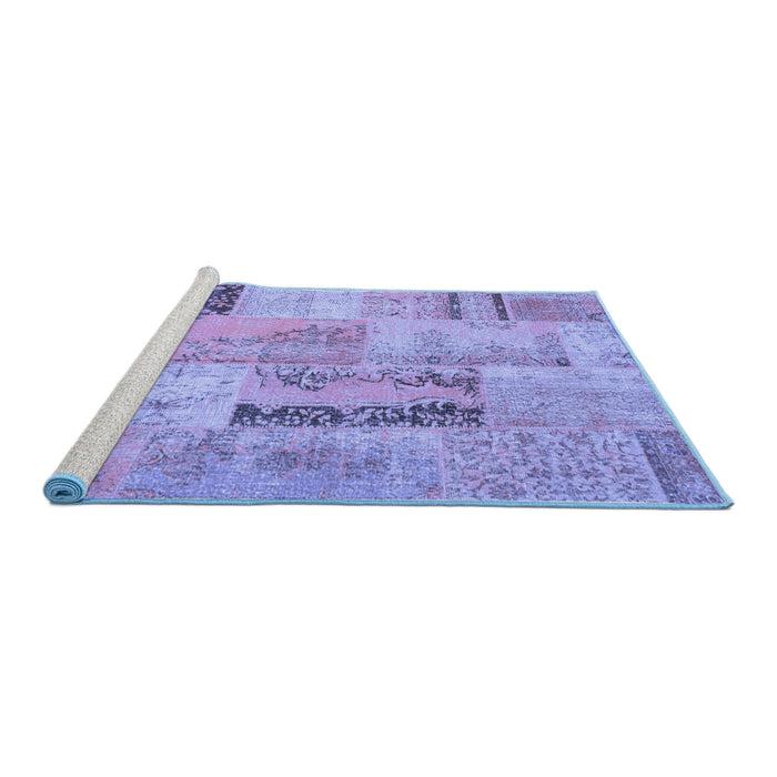 Sideview of Machine Washable Patchwork Blue Transitional Rug, wshcon1201blu