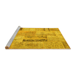 Sideview of Machine Washable Patchwork Yellow Transitional Rug, wshcon1201yw