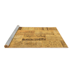 Sideview of Machine Washable Patchwork Brown Transitional Rug, wshcon1201brn