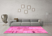 Machine Washable Patchwork Pink Transitional Rug, wshcon1201pnk