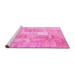 Sideview of Machine Washable Patchwork Pink Transitional Rug, wshcon1202pnk