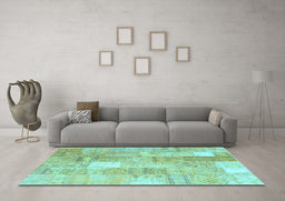 Machine Washable Patchwork Light Blue Transitional Rug in a Living Room, wshcon1202lblu