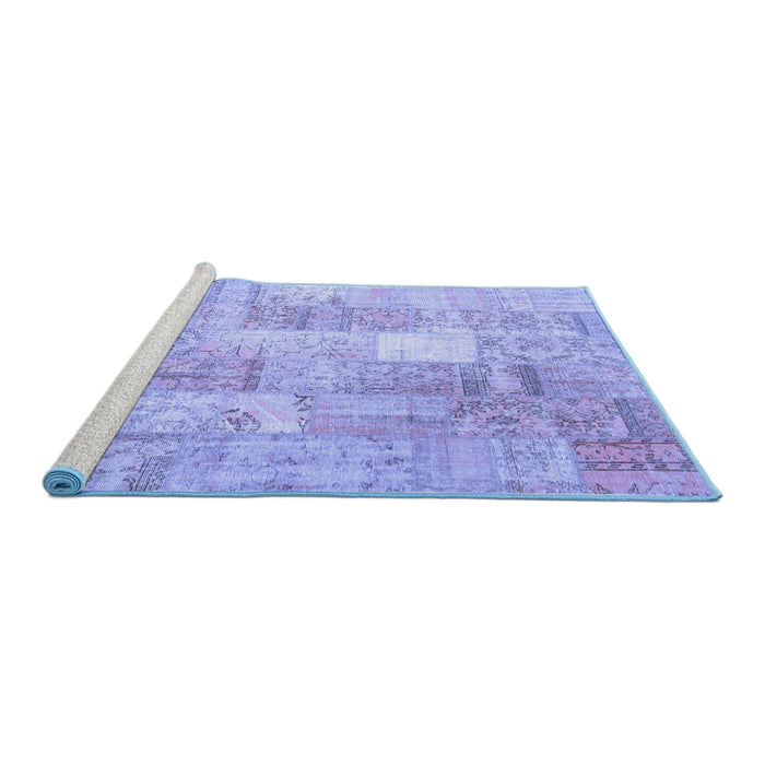 Sideview of Machine Washable Patchwork Blue Transitional Rug, wshcon1202blu