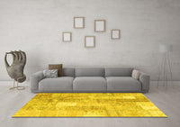 Machine Washable Patchwork Yellow Transitional Rug, wshcon1202yw