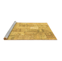 Sideview of Machine Washable Patchwork Brown Transitional Rug, wshcon1202brn