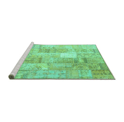 Sideview of Machine Washable Patchwork Turquoise Transitional Area Rugs, wshcon1202turq