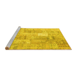 Sideview of Machine Washable Patchwork Yellow Transitional Rug, wshcon1202yw