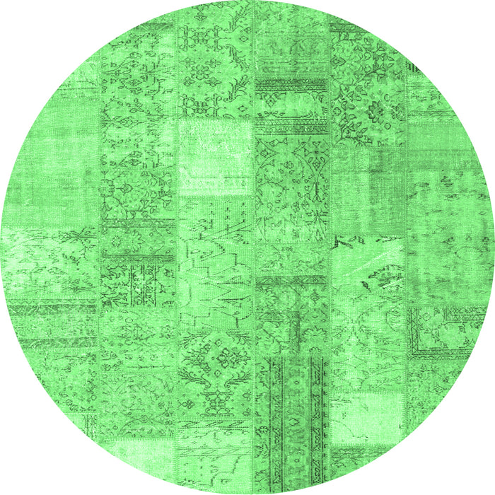 Round Patchwork Emerald Green Transitional Rug, con1202emgrn