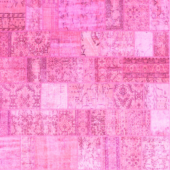Square Machine Washable Patchwork Pink Transitional Rug, wshcon1202pnk