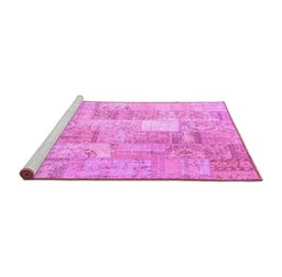 Sideview of Machine Washable Patchwork Purple Transitional Area Rugs, wshcon1202pur