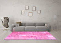 Machine Washable Patchwork Pink Transitional Rug, wshcon1202pnk