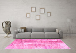 Machine Washable Patchwork Pink Transitional Rug in a Living Room, wshcon1202pnk