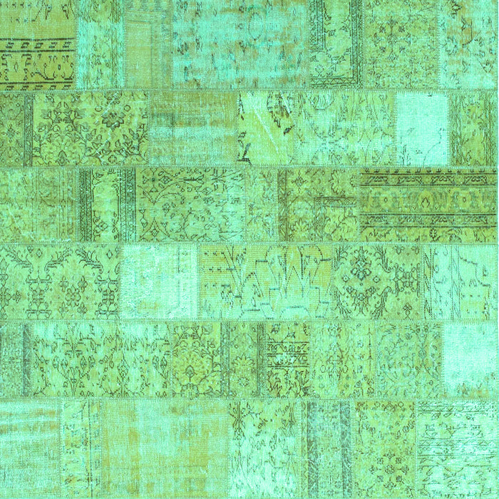 Square Machine Washable Patchwork Turquoise Transitional Area Rugs, wshcon1202turq