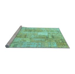 Sideview of Machine Washable Patchwork Light Blue Transitional Rug, wshcon1202lblu