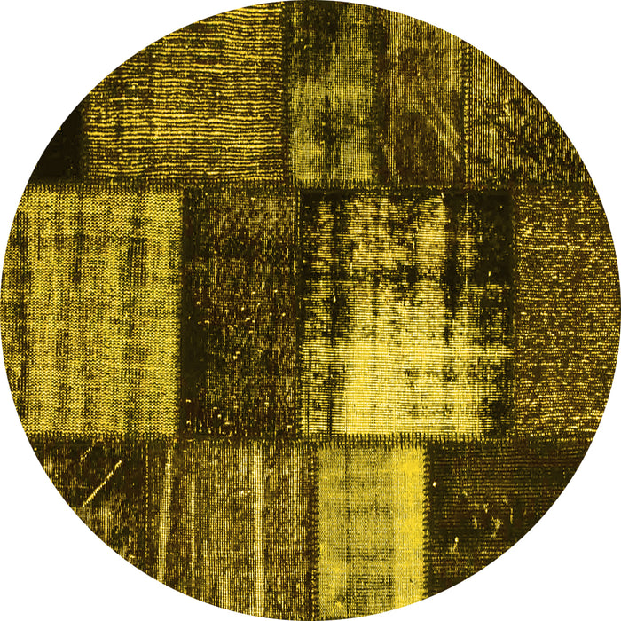 Round Machine Washable Persian Yellow Bohemian Rug, wshcon1203yw