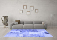 Machine Washable Patchwork Blue Transitional Rug, wshcon1204blu