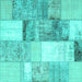 Square Machine Washable Patchwork Turquoise Transitional Area Rugs, wshcon1204turq