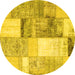 Round Machine Washable Patchwork Yellow Transitional Rug, wshcon1204yw