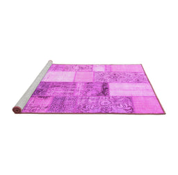 Sideview of Machine Washable Patchwork Pink Transitional Rug, wshcon1204pnk