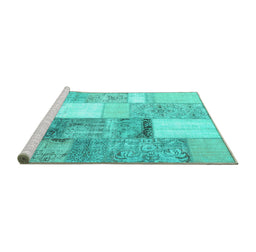 Sideview of Machine Washable Patchwork Turquoise Transitional Area Rugs, wshcon1204turq