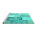 Sideview of Machine Washable Patchwork Turquoise Transitional Area Rugs, wshcon1204turq