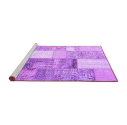 Sideview of Machine Washable Patchwork Purple Transitional Area Rugs, wshcon1204pur