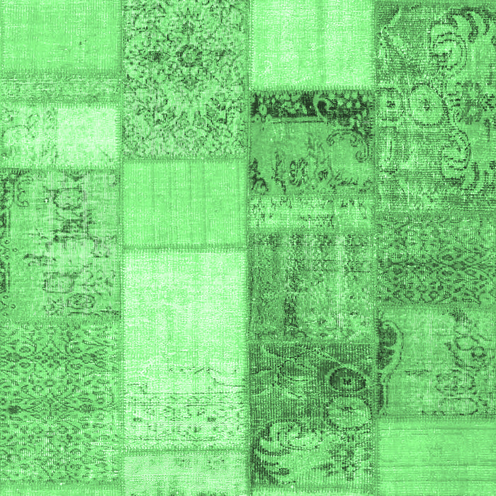 Machine Washable Patchwork Emerald Green Transitional Area Rugs, wshcon1204emgrn