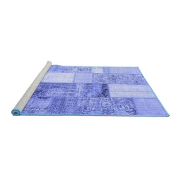 Sideview of Machine Washable Patchwork Blue Transitional Rug, wshcon1204blu