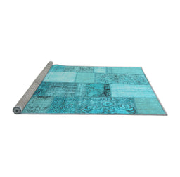 Sideview of Machine Washable Patchwork Light Blue Transitional Rug, wshcon1204lblu