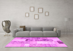 Machine Washable Patchwork Pink Transitional Rug in a Living Room, wshcon1204pnk