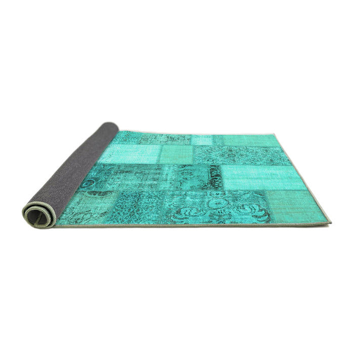 Sideview of Patchwork Turquoise Transitional Rug, con1204turq