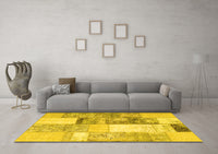 Machine Washable Patchwork Yellow Transitional Rug, wshcon1204yw