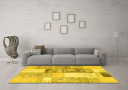 Machine Washable Patchwork Yellow Transitional Rug in a Living Room, wshcon1204yw
