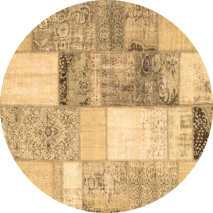 Round Machine Washable Patchwork Brown Transitional Rug, wshcon1204brn