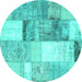 Round Machine Washable Patchwork Turquoise Transitional Area Rugs, wshcon1204turq