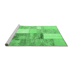 Sideview of Machine Washable Patchwork Emerald Green Transitional Area Rugs, wshcon1204emgrn