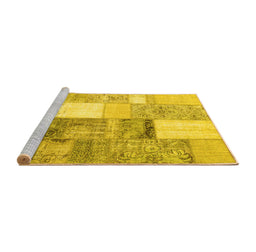 Sideview of Machine Washable Patchwork Yellow Transitional Rug, wshcon1204yw