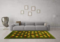 Machine Washable Abstract Yellow Contemporary Rug in a Living Room, wshcon1205yw
