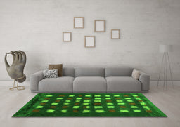 Machine Washable Abstract Green Contemporary Area Rugs in a Living Room,, wshcon1205grn